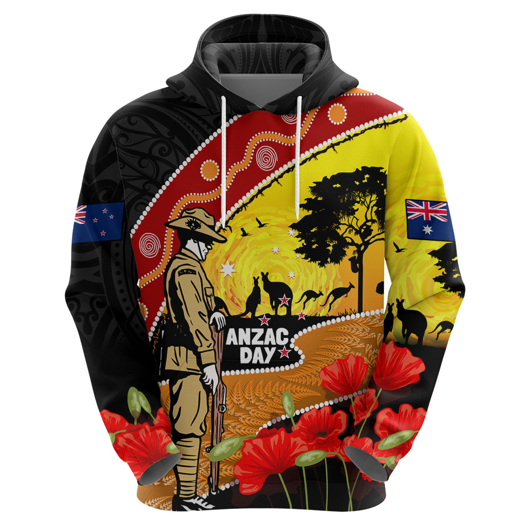 New Zealand And Australia ANZAC Day Zip Hoodie Aboriginal Maori Starring Night Style