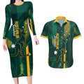 Australia Socceroos 2026 Custom Couples Matching Long Sleeve Bodycon Dress and Hawaiian Shirt Go Aussie Kangaroo National Color