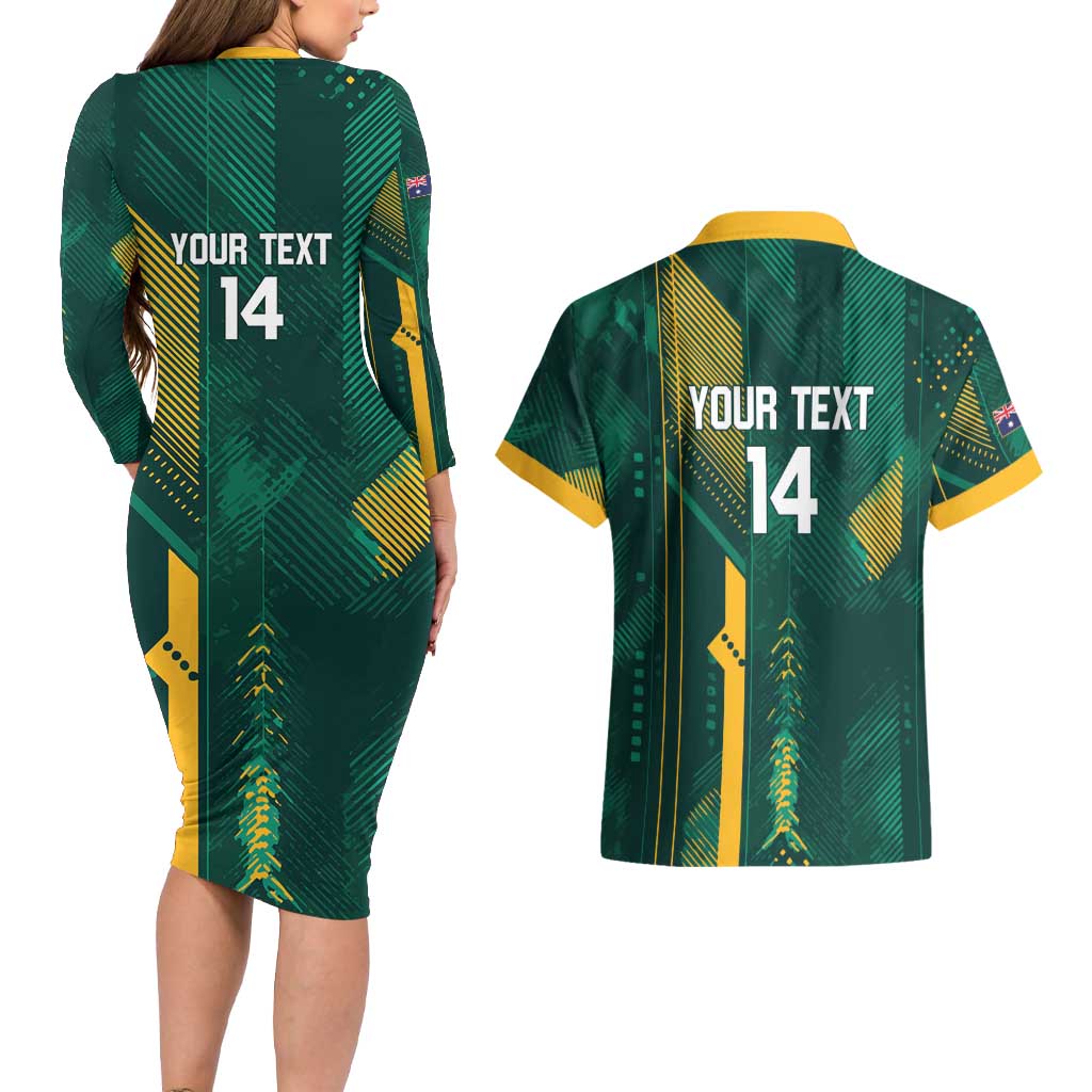 Australia Socceroos 2026 Custom Couples Matching Long Sleeve Bodycon Dress and Hawaiian Shirt Go Aussie Kangaroo National Color