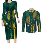 Australia Socceroos 2026 Custom Couples Matching Long Sleeve Bodycon Dress and Long Sleeve Button Shirt Go Aussie Kangaroo National Color