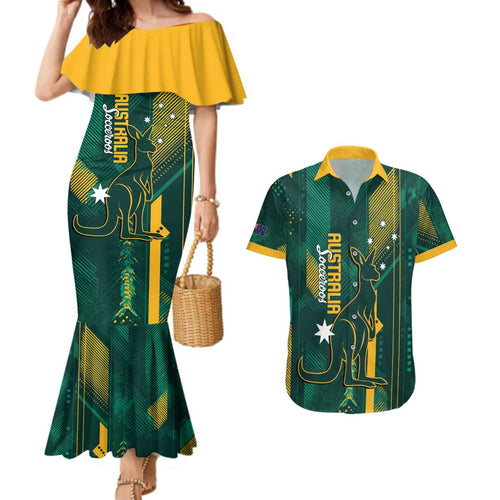Australia Socceroos 2026 Custom Couples Matching Mermaid Dress and Hawaiian Shirt Go Aussie Kangaroo National Color