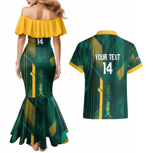 Australia Socceroos 2026 Custom Couples Matching Mermaid Dress and Hawaiian Shirt Go Aussie Kangaroo National Color