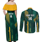Australia Socceroos 2026 Custom Couples Matching Off Shoulder Maxi Dress and Long Sleeve Button Shirt Go Aussie Kangaroo National Color