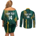 Australia Socceroos 2026 Custom Couples Matching Off Shoulder Short Dress and Long Sleeve Button Shirt Go Aussie Kangaroo National Color