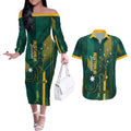 Australia Socceroos 2026 Custom Couples Matching Off The Shoulder Long Sleeve Dress and Hawaiian Shirt Go Aussie Kangaroo National Color