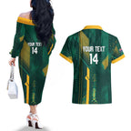 Australia Socceroos 2026 Custom Couples Matching Off The Shoulder Long Sleeve Dress and Hawaiian Shirt Go Aussie Kangaroo National Color