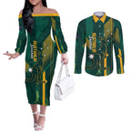 Australia Socceroos 2026 Custom Couples Matching Off The Shoulder Long Sleeve Dress and Long Sleeve Button Shirt Go Aussie Kangaroo National Color