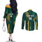 Australia Socceroos 2026 Custom Couples Matching Off The Shoulder Long Sleeve Dress and Long Sleeve Button Shirt Go Aussie Kangaroo National Color