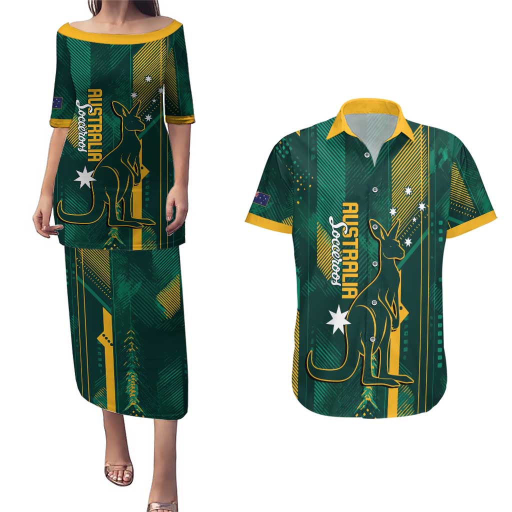 Australia Socceroos 2026 Custom Couples Matching Puletasi and Hawaiian Shirt Go Aussie Kangaroo National Color