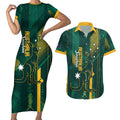 Australia Socceroos 2026 Custom Couples Matching Short Sleeve Bodycon Dress and Hawaiian Shirt Go Aussie Kangaroo National Color