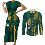 Australia Socceroos 2026 Custom Couples Matching Short Sleeve Bodycon Dress and Long Sleeve Button Shirt Go Aussie Kangaroo National Color