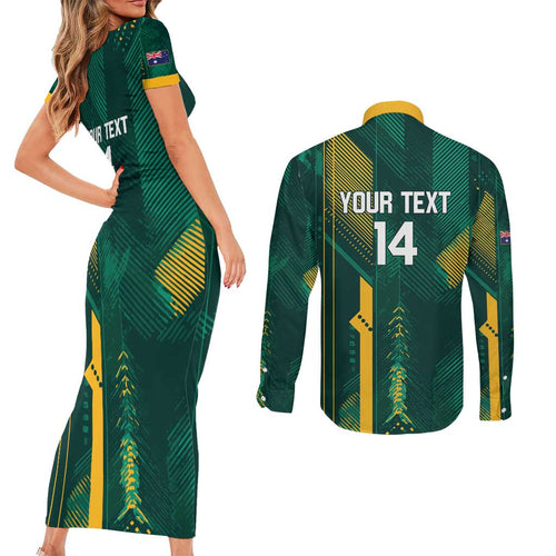 Australia Socceroos 2026 Custom Couples Matching Short Sleeve Bodycon Dress and Long Sleeve Button Shirt Go Aussie Kangaroo National Color