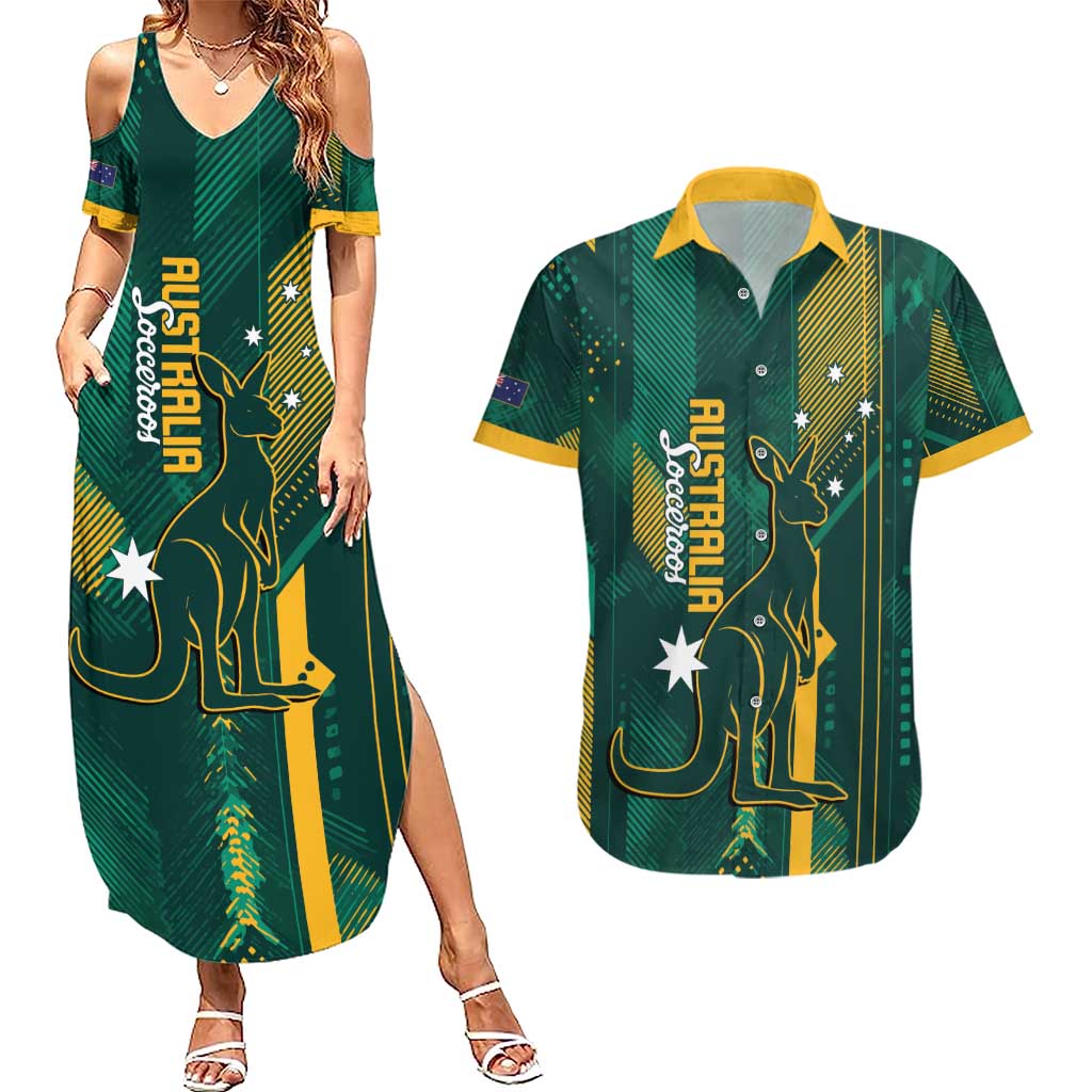 Australia Socceroos 2026 Custom Couples Matching Summer Maxi Dress and Hawaiian Shirt Go Aussie Kangaroo National Color