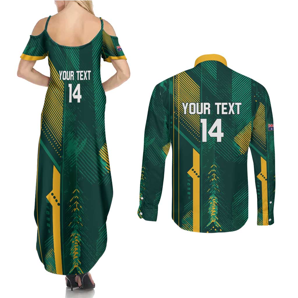 Australia Socceroos 2026 Custom Couples Matching Summer Maxi Dress and Long Sleeve Button Shirt Go Aussie Kangaroo National Color