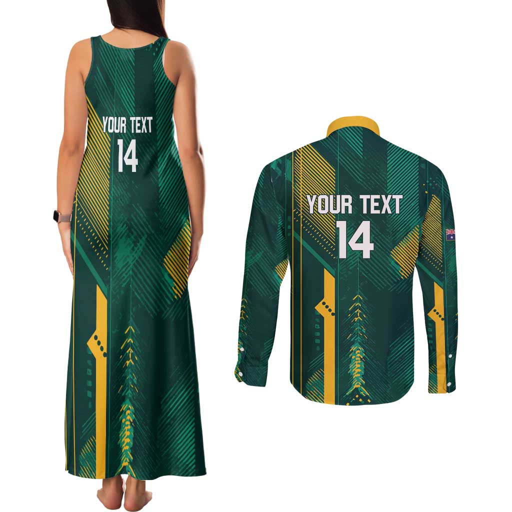 Australia Socceroos 2026 Custom Couples Matching Tank Maxi Dress and Long Sleeve Button Shirt Go Aussie Kangaroo National Color