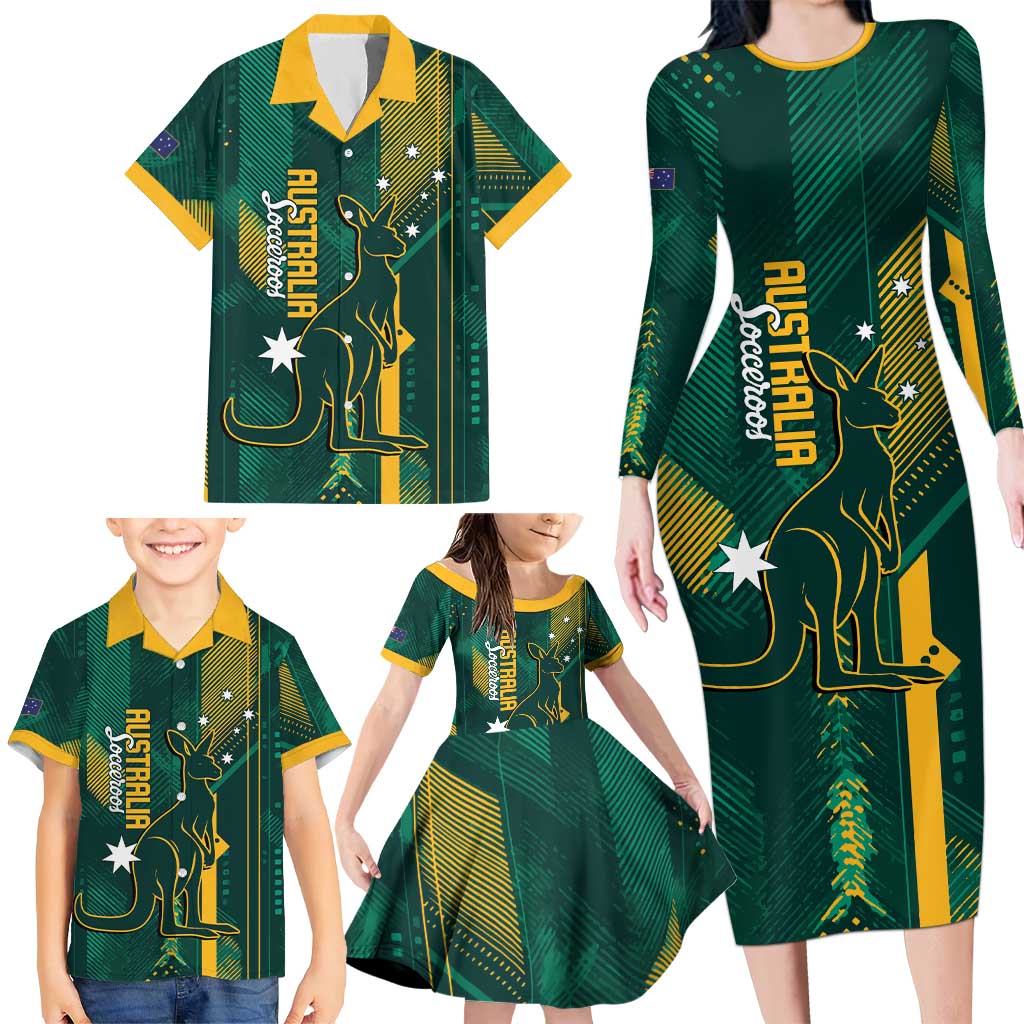 Australia Socceroos 2026 Custom Family Matching Long Sleeve Bodycon Dress and Hawaiian Shirt Go Aussie Kangaroo National Color