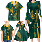 Australia Socceroos 2026 Custom Family Matching Long Sleeve Bodycon Dress and Hawaiian Shirt Go Aussie Kangaroo National Color