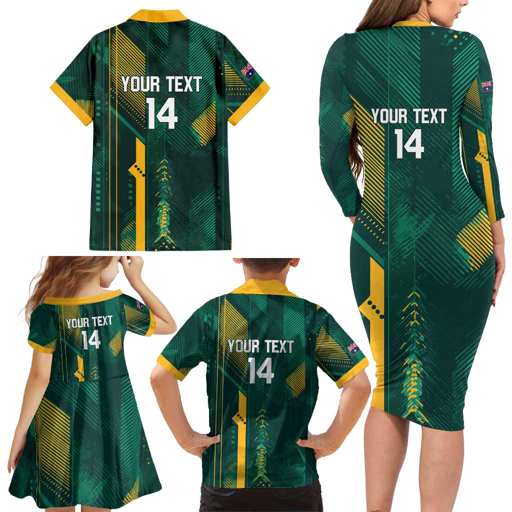Australia Socceroos 2026 Custom Family Matching Long Sleeve Bodycon Dress and Hawaiian Shirt Go Aussie Kangaroo National Color