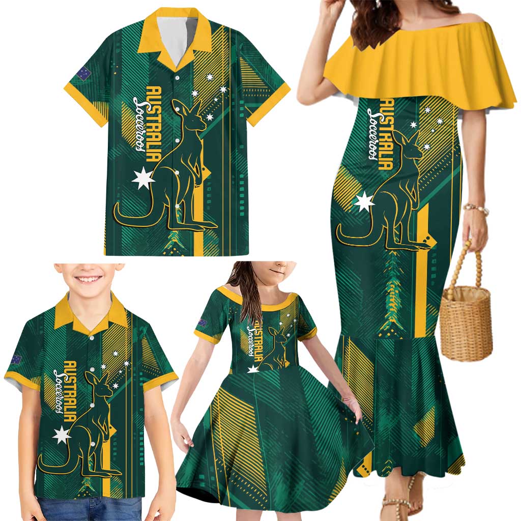 Australia Socceroos 2026 Custom Family Matching Mermaid Dress and Hawaiian Shirt Go Aussie Kangaroo National Color