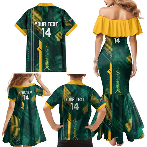 Australia Socceroos 2026 Custom Family Matching Mermaid Dress and Hawaiian Shirt Go Aussie Kangaroo National Color