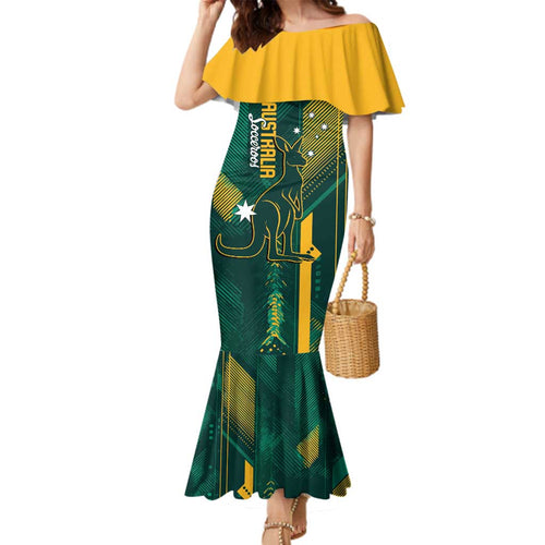 Australia Socceroos 2026 Custom Family Matching Mermaid Dress and Hawaiian Shirt Go Aussie Kangaroo National Color