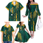 Australia Socceroos 2026 Custom Family Matching Off The Shoulder Long Sleeve Dress and Hawaiian Shirt Go Aussie Kangaroo National Color