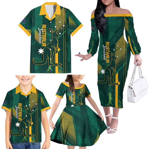 Australia Socceroos 2026 Custom Family Matching Off The Shoulder Long Sleeve Dress and Hawaiian Shirt Go Aussie Kangaroo National Color