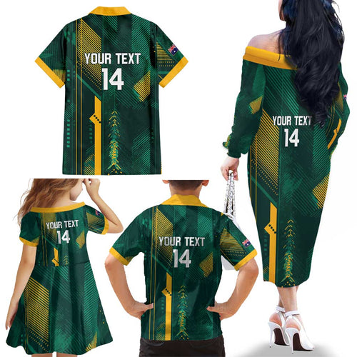Australia Socceroos 2026 Custom Family Matching Off The Shoulder Long Sleeve Dress and Hawaiian Shirt Go Aussie Kangaroo National Color