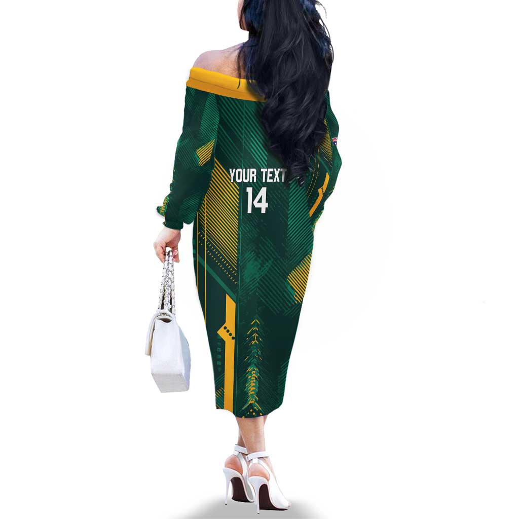 Australia Socceroos 2026 Custom Family Matching Off The Shoulder Long Sleeve Dress and Hawaiian Shirt Go Aussie Kangaroo National Color