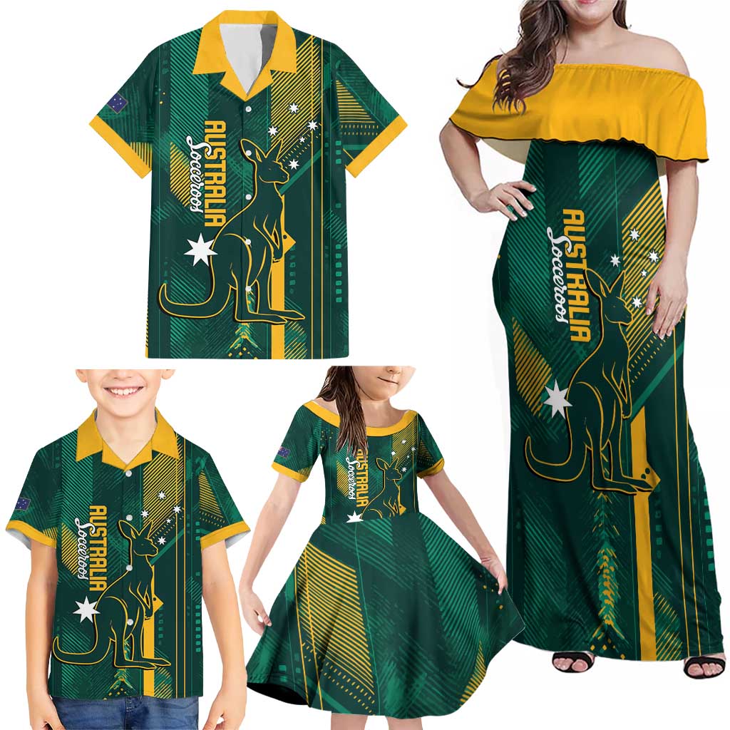 Australia Socceroos 2026 Custom Family Matching Off Shoulder Maxi Dress and Hawaiian Shirt Go Aussie Kangaroo National Color