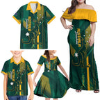Australia Socceroos 2026 Custom Family Matching Off Shoulder Maxi Dress and Hawaiian Shirt Go Aussie Kangaroo National Color