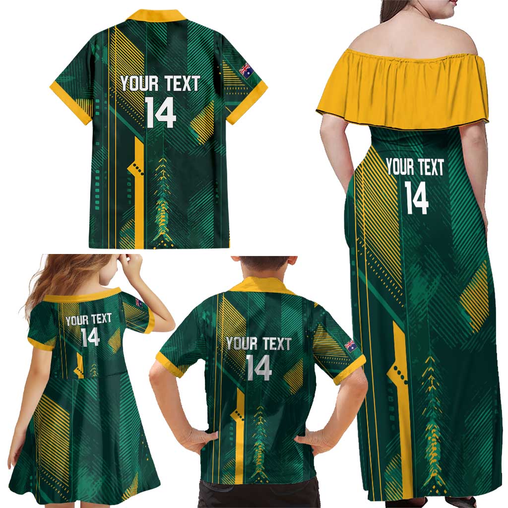 Australia Socceroos 2026 Custom Family Matching Off Shoulder Maxi Dress and Hawaiian Shirt Go Aussie Kangaroo National Color