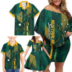 Australia Socceroos 2026 Custom Family Matching Off Shoulder Short Dress and Hawaiian Shirt Go Aussie Kangaroo National Color