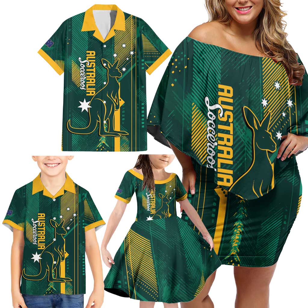 Australia Socceroos 2026 Custom Family Matching Off Shoulder Short Dress and Hawaiian Shirt Go Aussie Kangaroo National Color