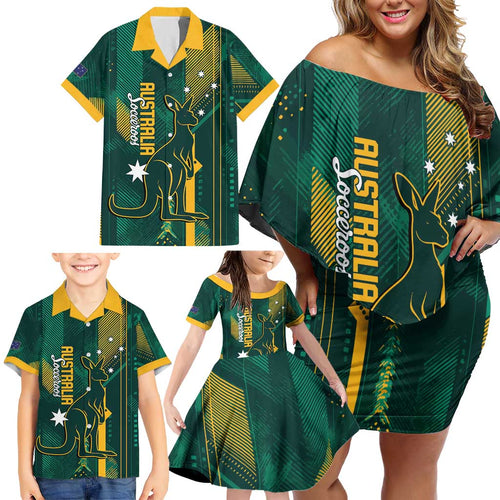 Australia Socceroos 2026 Custom Family Matching Off Shoulder Short Dress and Hawaiian Shirt Go Aussie Kangaroo National Color