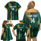 Australia Socceroos 2026 Custom Family Matching Off Shoulder Short Dress and Hawaiian Shirt Go Aussie Kangaroo National Color