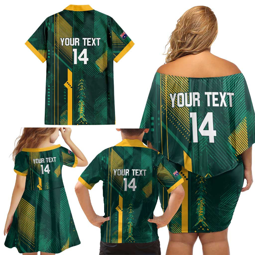 Australia Socceroos 2026 Custom Family Matching Off Shoulder Short Dress and Hawaiian Shirt Go Aussie Kangaroo National Color