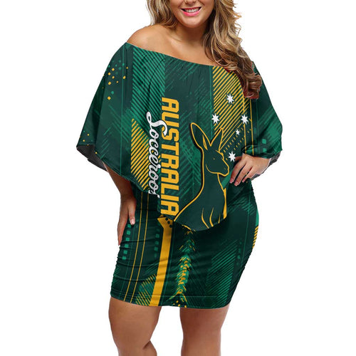 Australia Socceroos 2026 Custom Family Matching Off Shoulder Short Dress and Hawaiian Shirt Go Aussie Kangaroo National Color