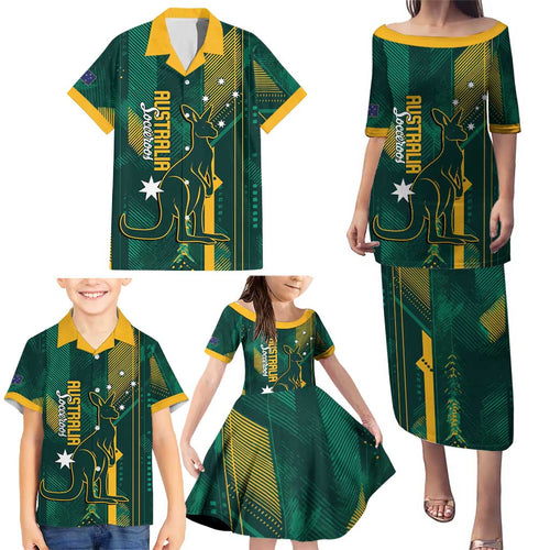 Australia Socceroos 2026 Custom Family Matching Puletasi and Hawaiian Shirt Go Aussie Kangaroo National Color