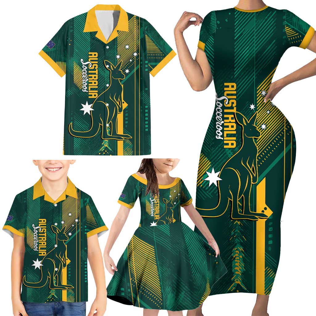 Australia Socceroos 2026 Custom Family Matching Short Sleeve Bodycon Dress and Hawaiian Shirt Go Aussie Kangaroo National Color