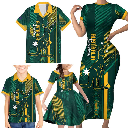 Australia Socceroos 2026 Custom Family Matching Short Sleeve Bodycon Dress and Hawaiian Shirt Go Aussie Kangaroo National Color