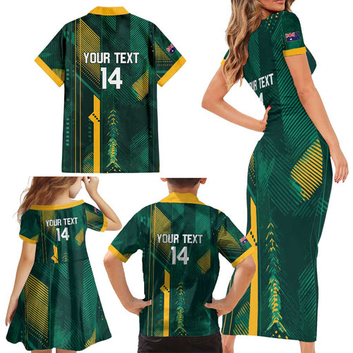 Australia Socceroos 2026 Custom Family Matching Short Sleeve Bodycon Dress and Hawaiian Shirt Go Aussie Kangaroo National Color