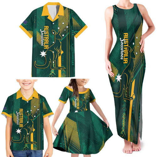 Australia Socceroos 2026 Custom Family Matching Tank Maxi Dress and Hawaiian Shirt Go Aussie Kangaroo National Color