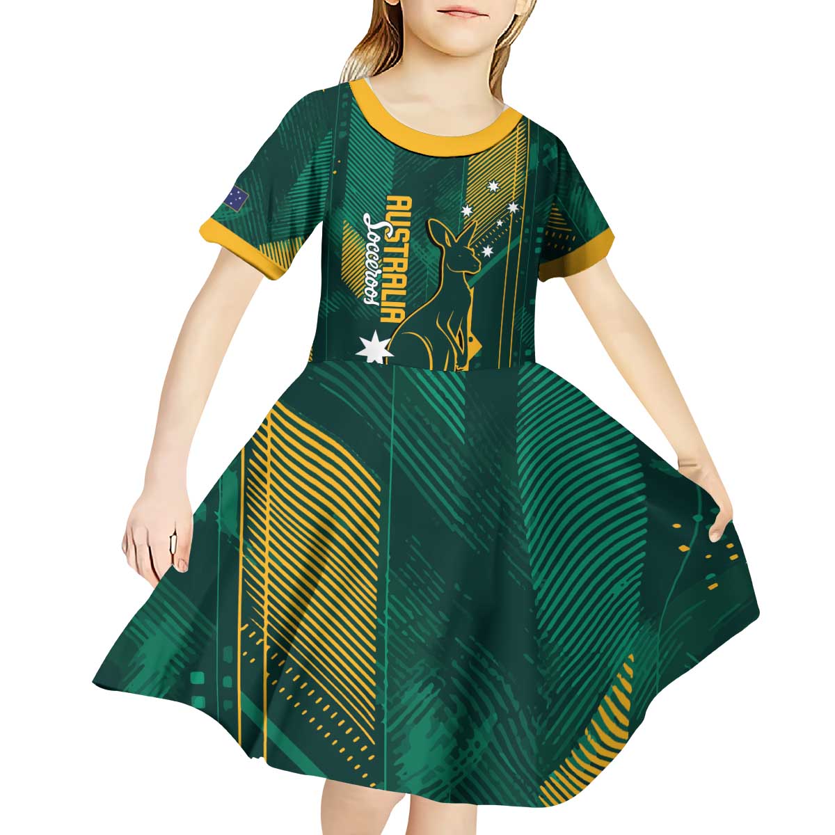 Australia Socceroos 2026 Custom Kid Short Sleeve Dress Go Aussie Kangaroo National Color
