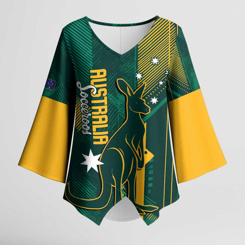 Australia Socceroos 2026 Custom Kimono Sleeve Blouse Go Aussie Kangaroo National Color