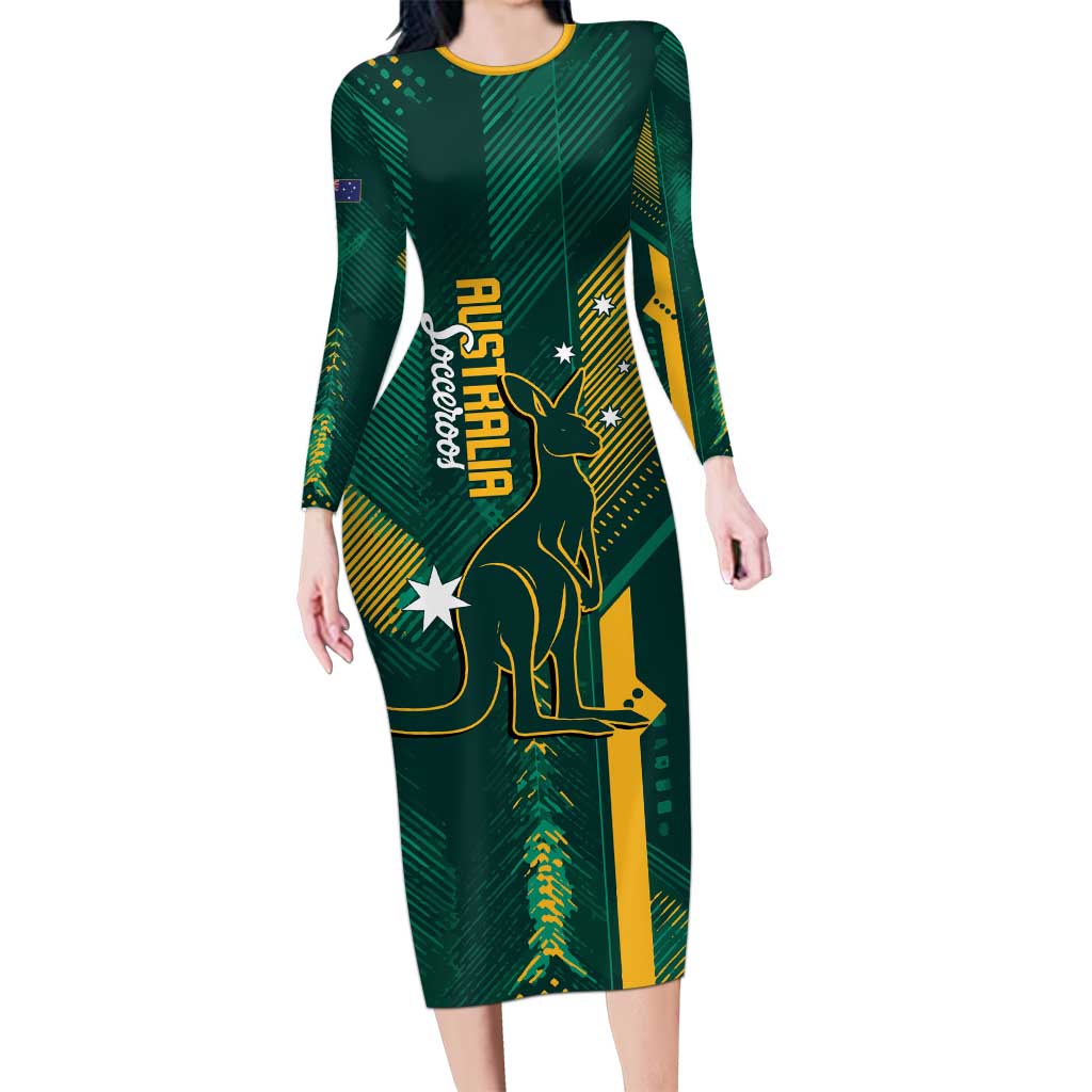 Australia Socceroos 2026 Custom Long Sleeve Bodycon Dress Go Aussie Kangaroo National Color