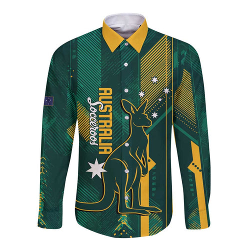 Australia Socceroos 2026 Custom Long Sleeve Button Shirt Go Aussie Kangaroo National Color
