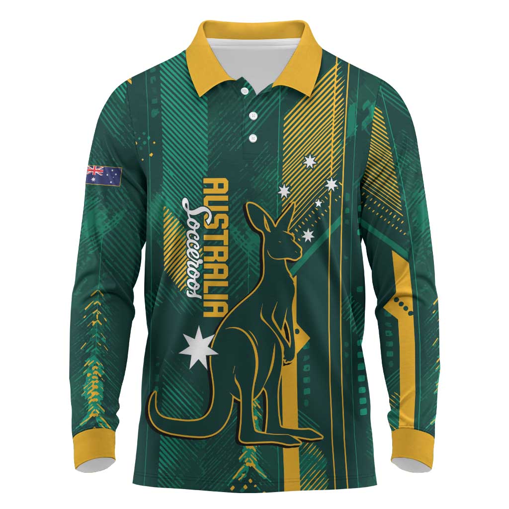 Australia Socceroos 2026 Custom Long Sleeve Polo Shirt Go Aussie Kangaroo National Color