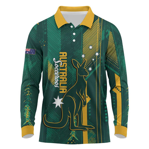 Australia Socceroos 2026 Custom Long Sleeve Polo Shirt Go Aussie Kangaroo National Color