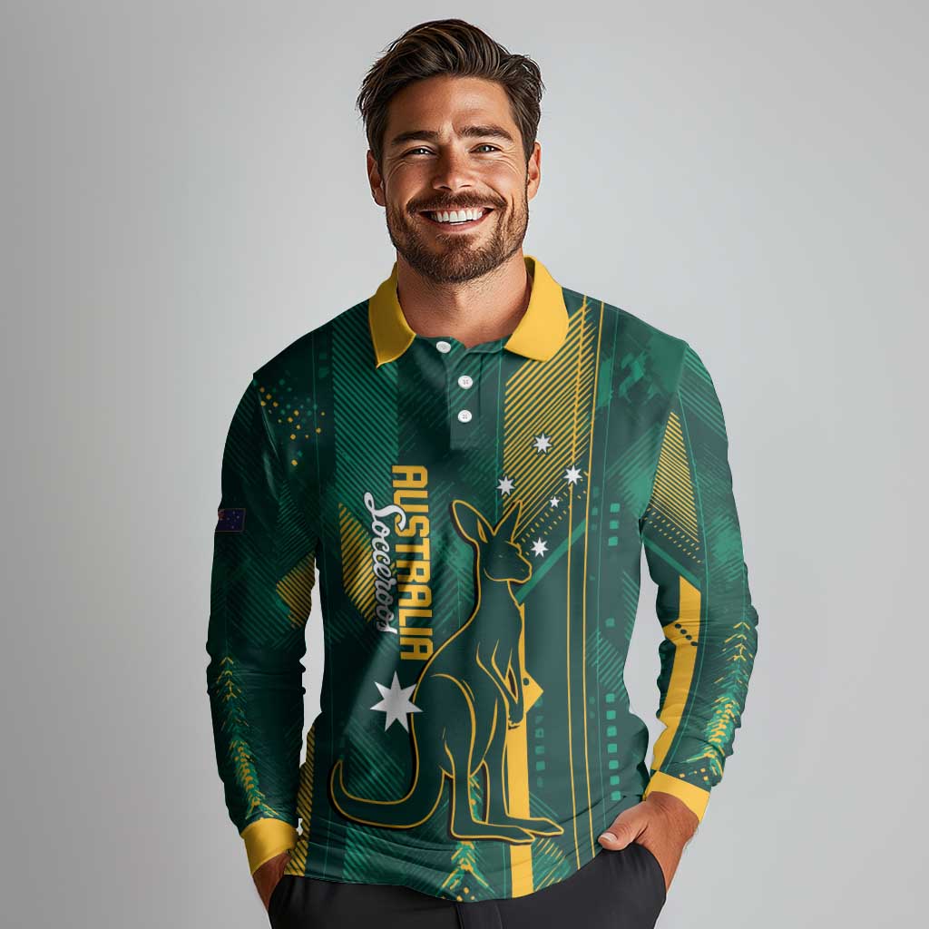 Australia Socceroos 2026 Custom Long Sleeve Polo Shirt Go Aussie Kangaroo National Color